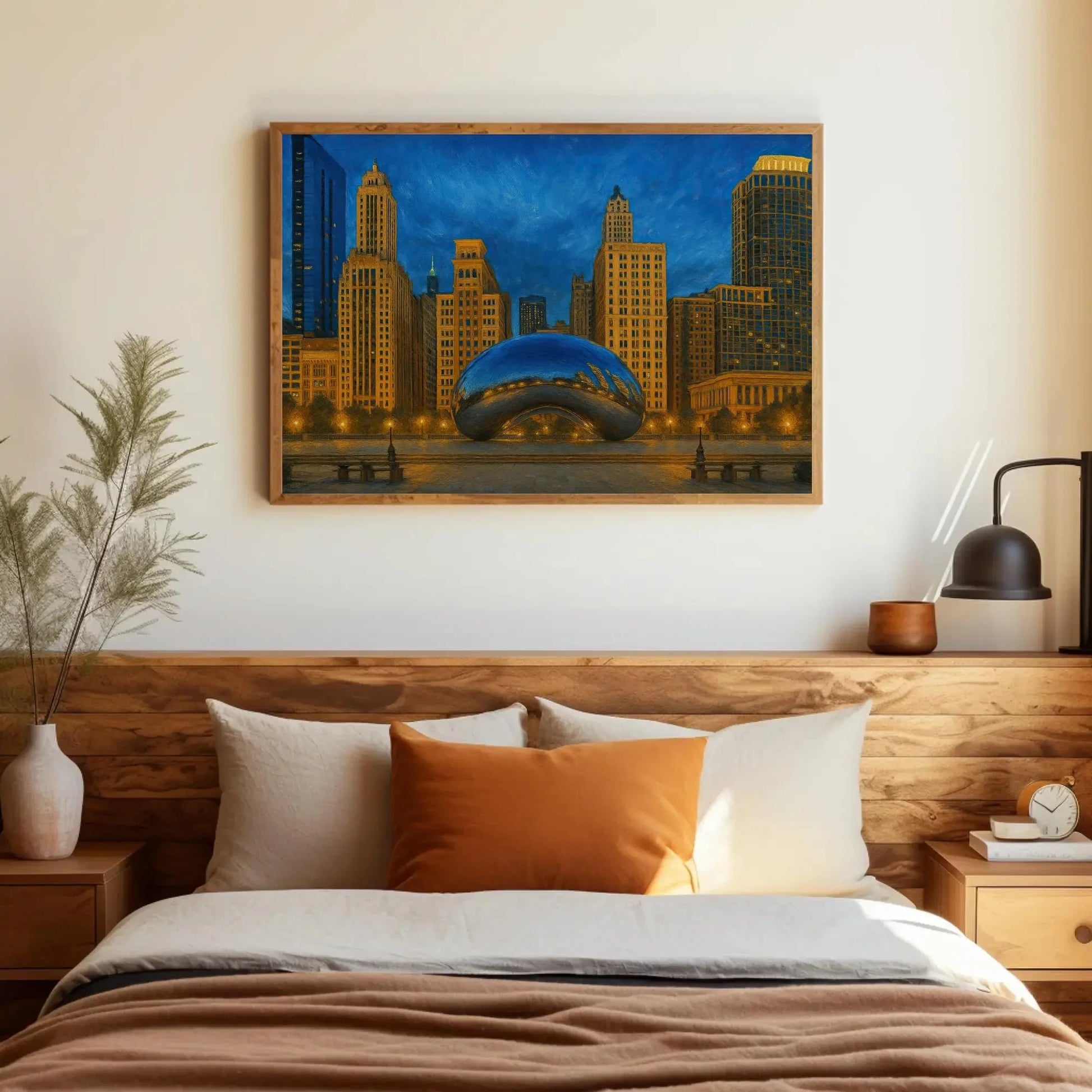 Chicago Cloud Gate bean canvas painting urban skyline wall art for modern home office living room or cityscape lover gift decor Wall Art – Canvas Print