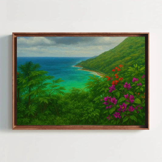 Dominican Republic Coastal View – Lush Jungle Overlooking Caribbean Beach – Tropical Nature Painting on Canvas Wall Art Print Wall Art – Canvas Print