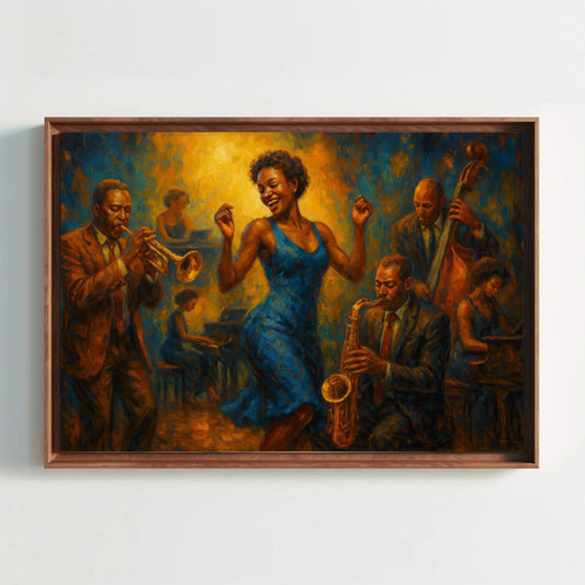Joyful Jazz Dance Party Canvas Print, Vibrant Musicians and Dancer Painting, Energetic Blues Jazz Wall Art, Colorful Celebration Home Decor Wall Art – Canvas Print