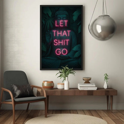 Zen Buddha Canvas Print, Extra Large “Let That Shit Go” Wall Art, Funny Motivational Quote for Bathroom, Meditation Room, or Office Decor Wall Art – Canvas Print