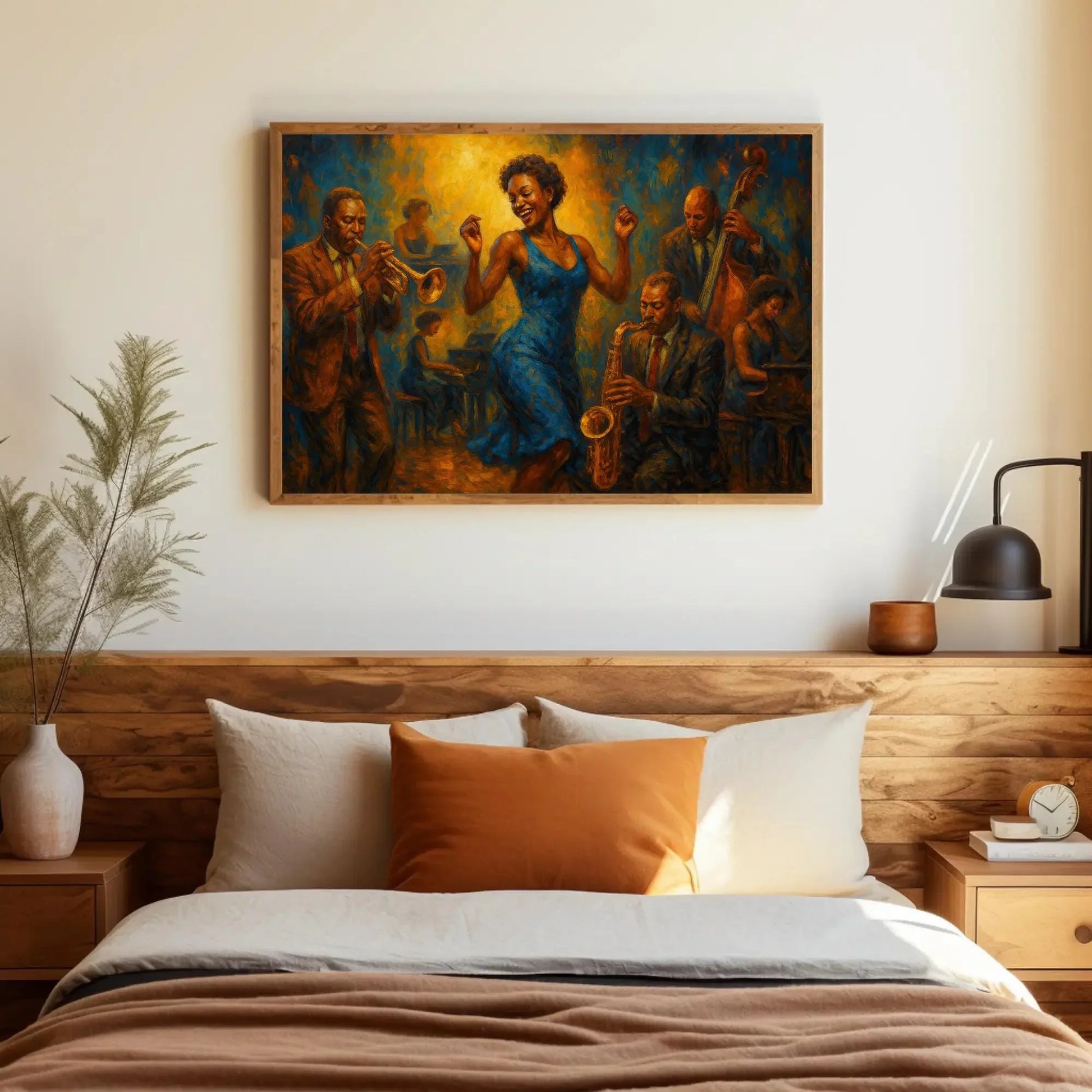 Joyful Jazz Dance Party Canvas Print, Vibrant Musicians and Dancer Painting, Energetic Blues Jazz Wall Art, Colorful Celebration Home Decor Wall Art – Canvas Print
