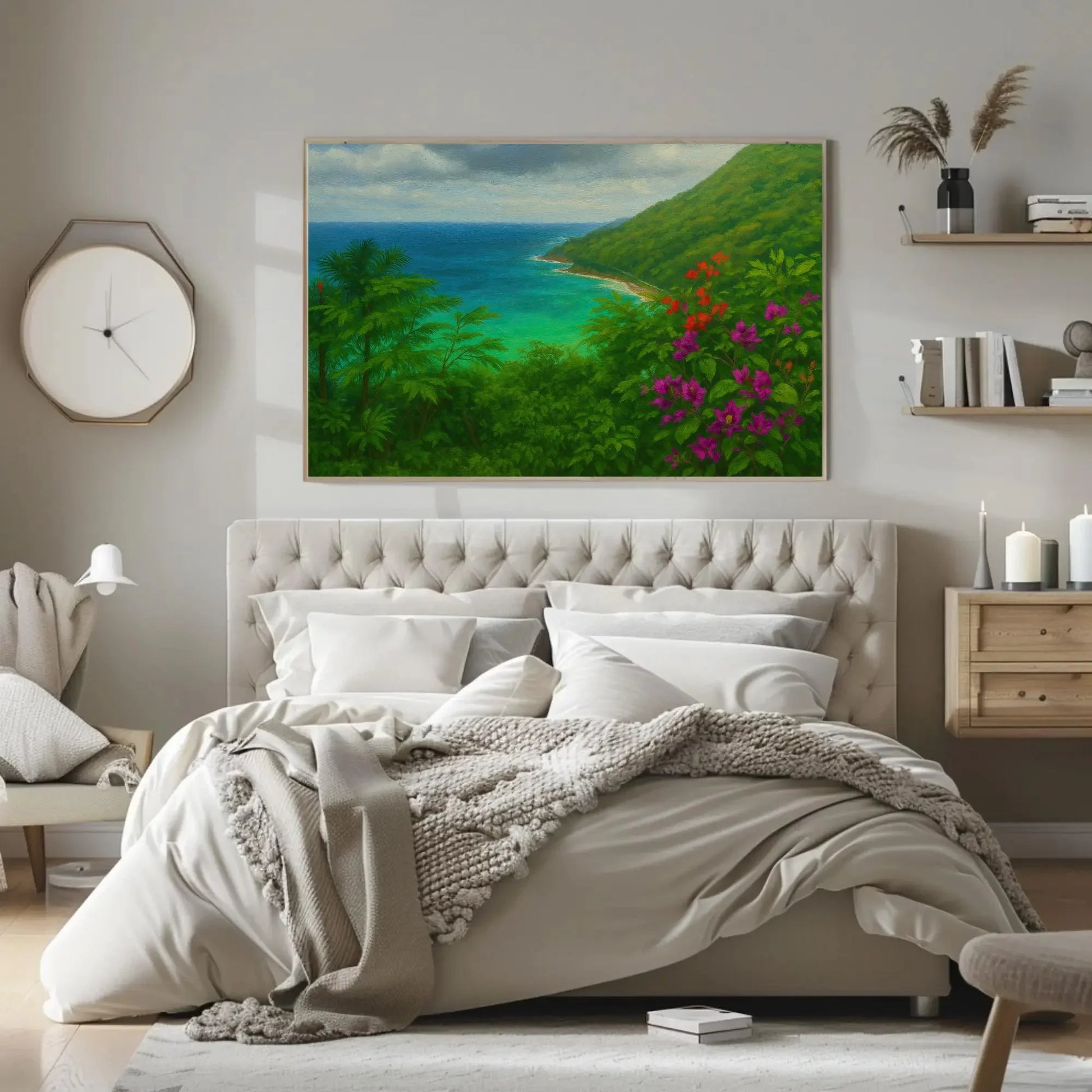 Dominican Republic Coastal View – Lush Jungle Overlooking Caribbean Beach – Tropical Nature Painting on Canvas Wall Art Print Wall Art – Canvas Print