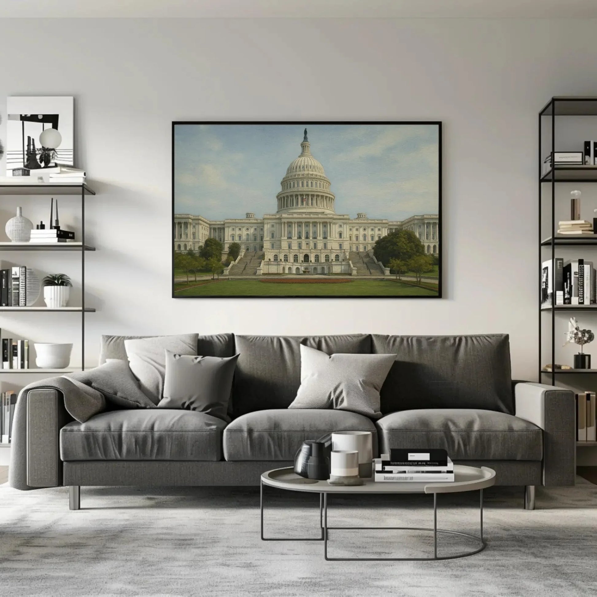 Washington DC Capitol dome canvas painting wall art for office or patriotic home decor with neoclassical white landmark building print Wall Art – Canvas Print