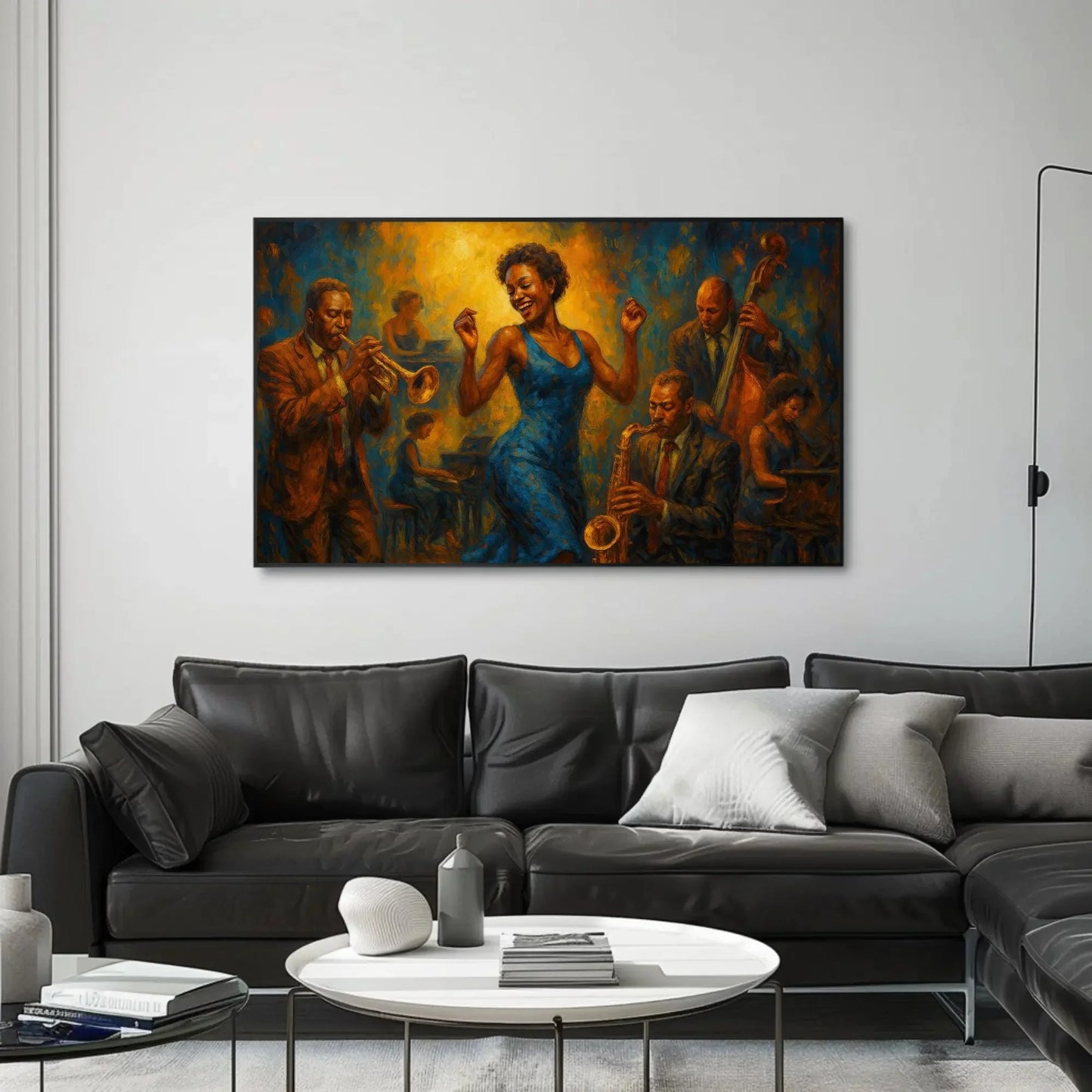 Joyful Jazz Dance Party Canvas Print, Vibrant Musicians and Dancer Painting, Energetic Blues Jazz Wall Art, Colorful Celebration Home Decor Wall Art – Canvas Print