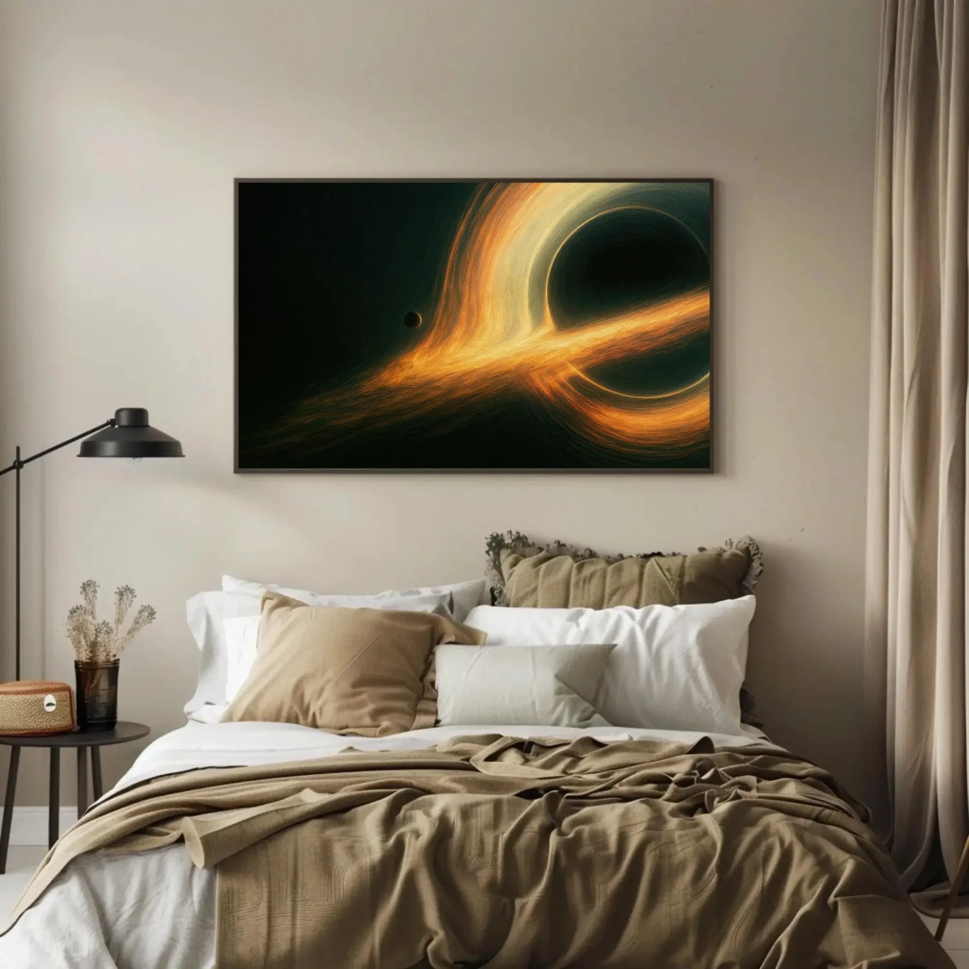 Black Hole Eating Planet Canvas Print with Fiery Accretion Disk, Space Wall Art for Astronomy Lovers, Cosmic Galaxy Painting for Home Decor Wall Art – Canvas Print