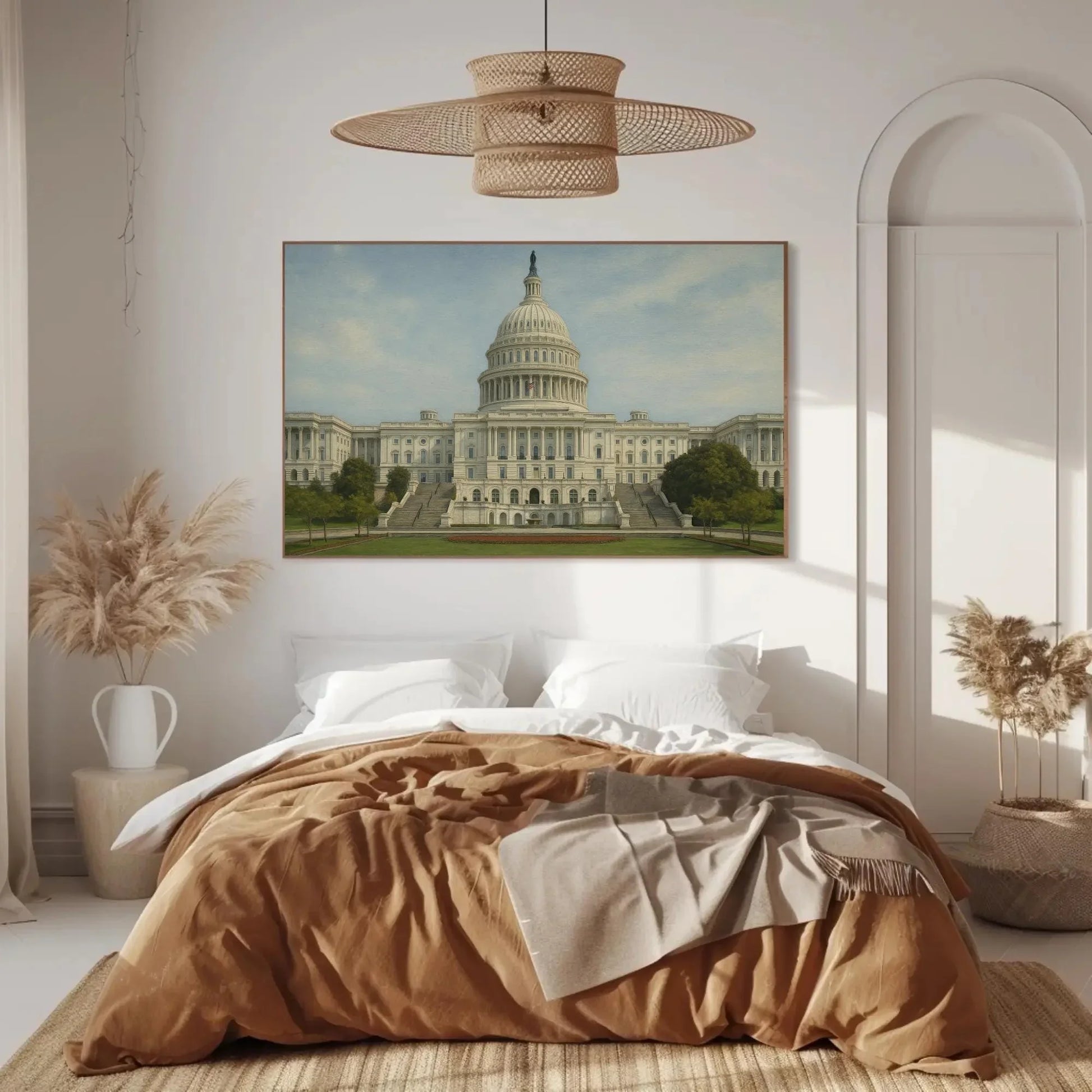 Washington DC Capitol dome canvas painting wall art for office or patriotic home decor with neoclassical white landmark building print Wall Art – Canvas Print