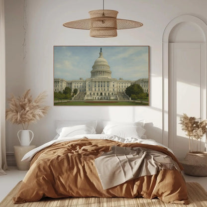 Washington DC Capitol dome canvas painting wall art for office or patriotic home decor with neoclassical white landmark building print Wall Art – Canvas Print