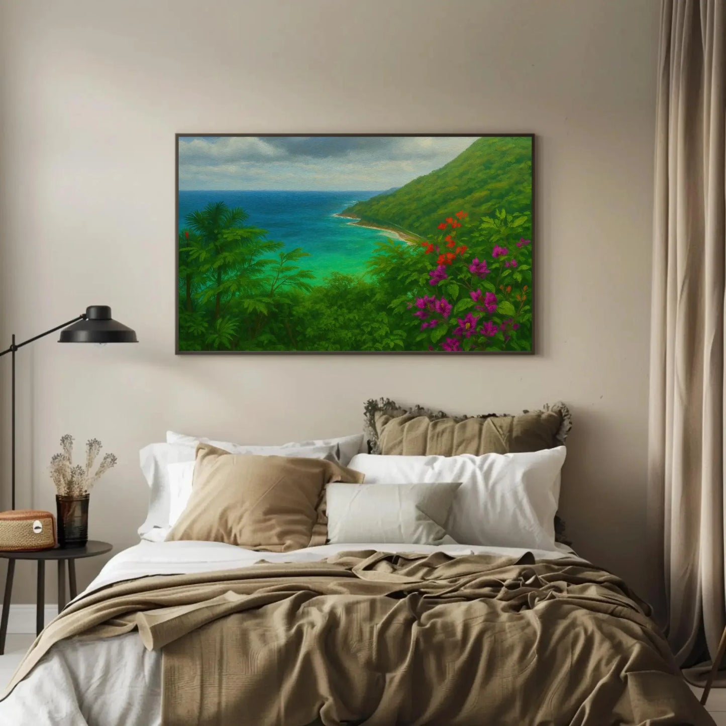 Dominican Republic Coastal View – Lush Jungle Overlooking Caribbean Beach – Tropical Nature Painting on Canvas Wall Art Print Wall Art – Canvas Print