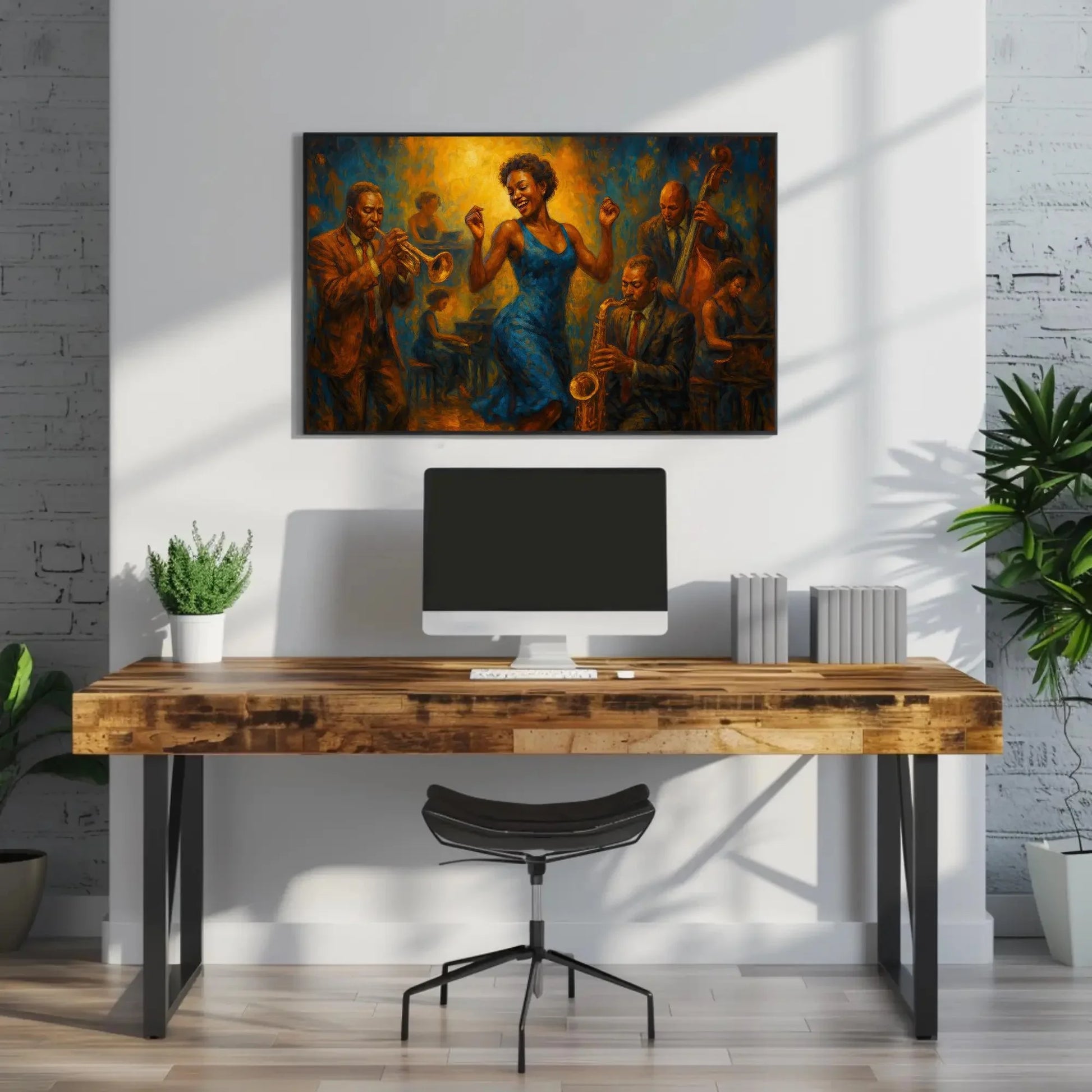 Joyful Jazz Dance Party Canvas Print, Vibrant Musicians and Dancer Painting, Energetic Blues Jazz Wall Art, Colorful Celebration Home Decor Wall Art – Canvas Print