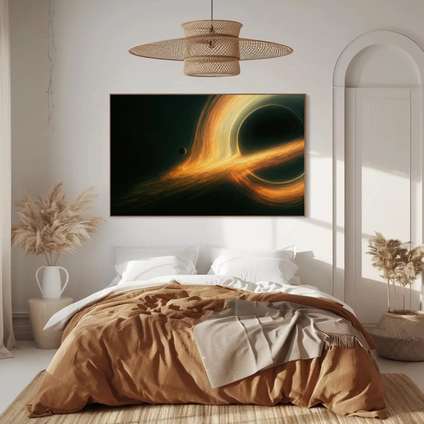 Black Hole Eating Planet Canvas Print with Fiery Accretion Disk, Space Wall Art for Astronomy Lovers, Cosmic Galaxy Painting for Home Decor Wall Art – Canvas Print
