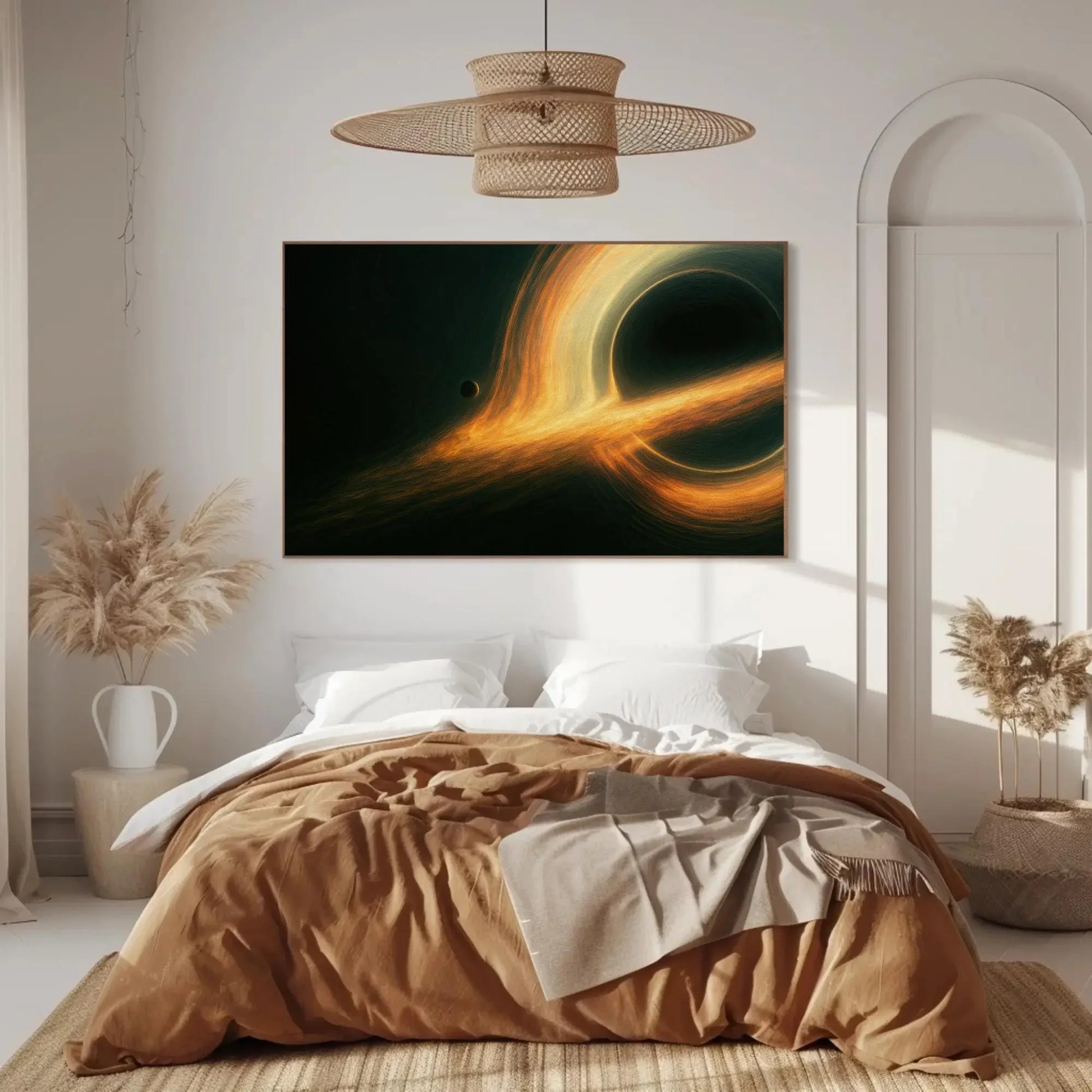 Black Hole Eating Planet Canvas Print with Fiery Accretion Disk, Space Wall Art for Astronomy Lovers, Cosmic Galaxy Painting for Home Decor Wall Art – Canvas Print