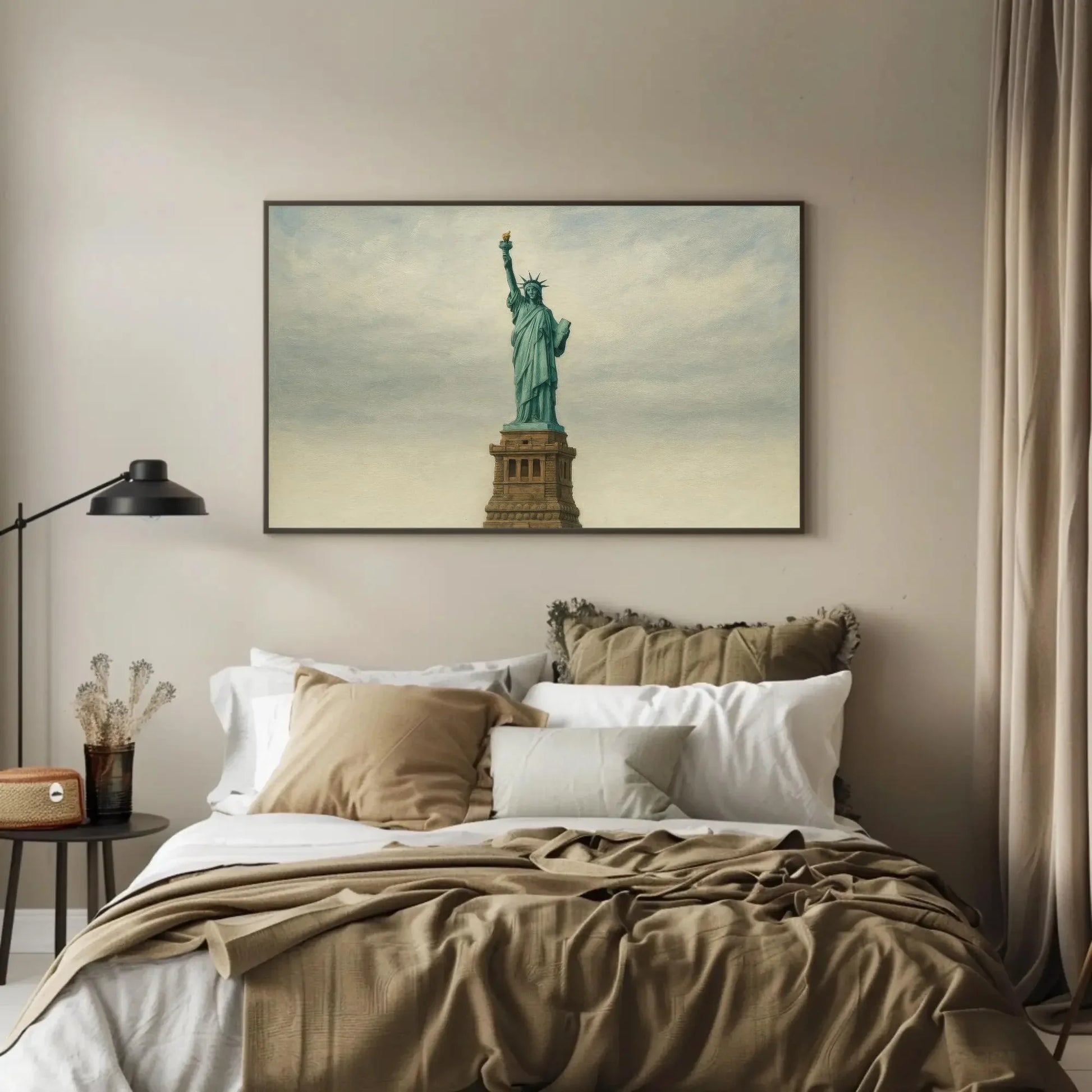 Statue of Liberty canvas painting wall art for patriotic living room or travel themed office decor with NYC landmark freedom print Wall Art – Canvas Print