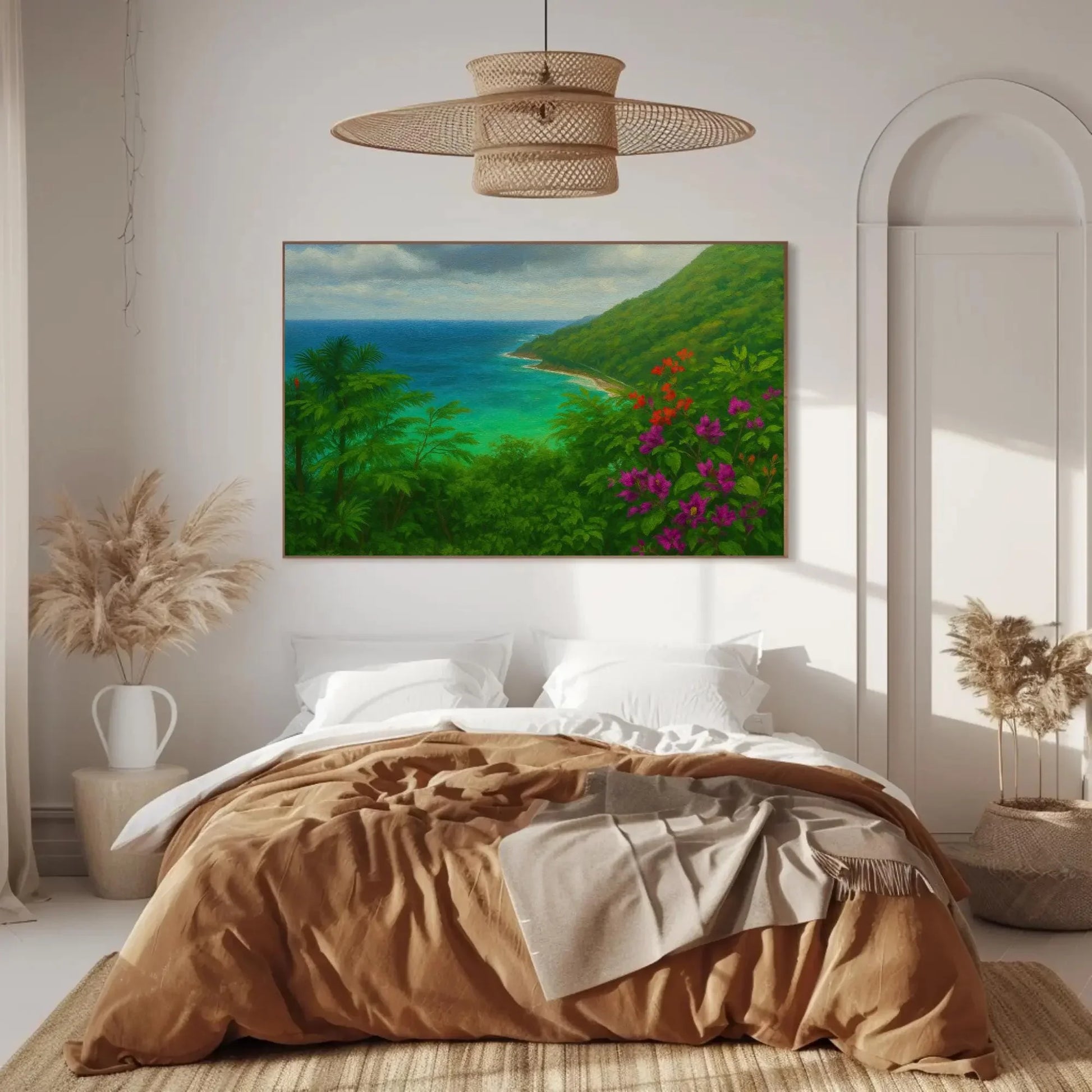 Dominican Republic Coastal View – Lush Jungle Overlooking Caribbean Beach – Tropical Nature Painting on Canvas Wall Art Print Wall Art – Canvas Print
