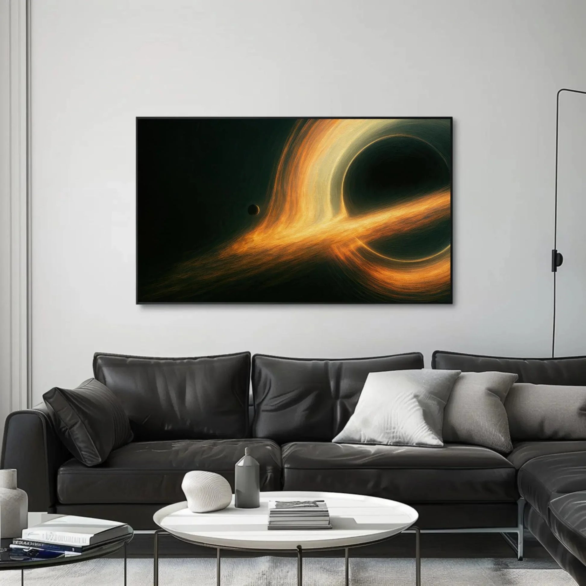 Black Hole Eating Planet Canvas Print with Fiery Accretion Disk, Space Wall Art for Astronomy Lovers, Cosmic Galaxy Painting for Home Decor Wall Art – Canvas Print