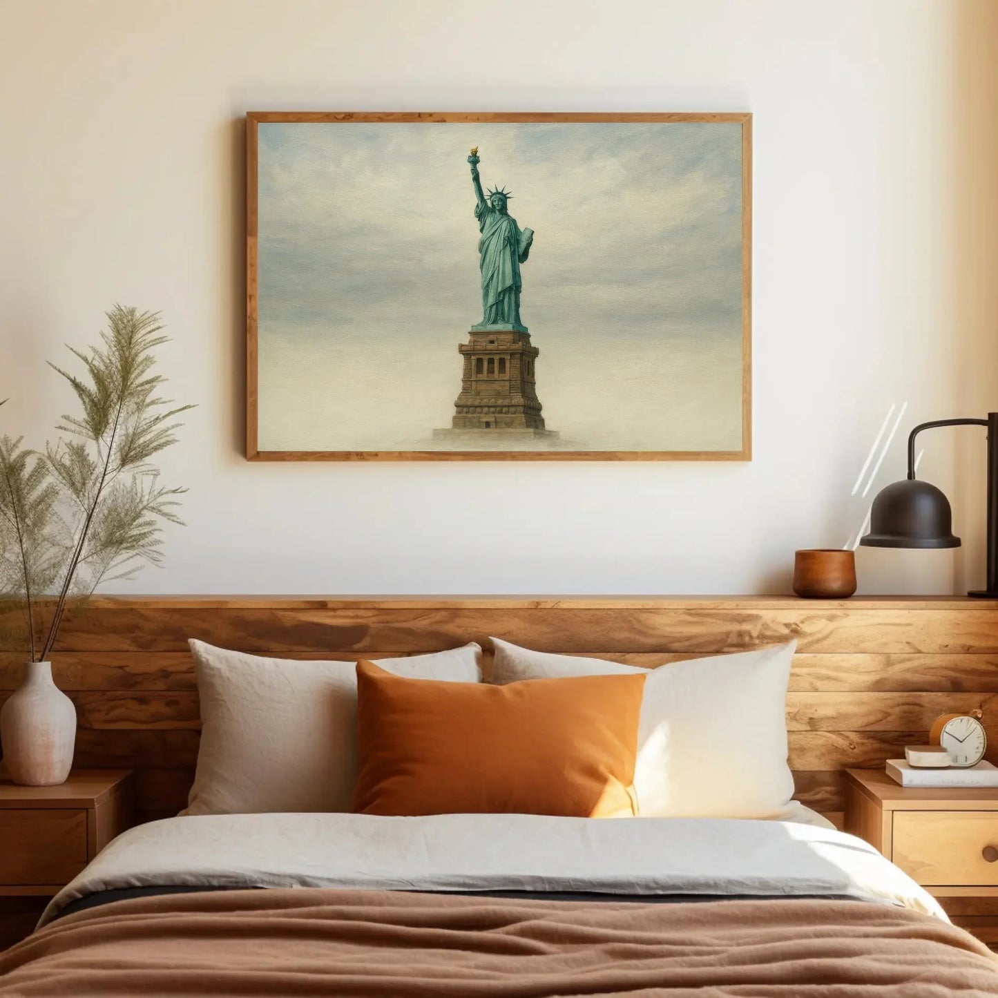 Statue of Liberty canvas painting wall art for patriotic living room or travel themed office decor with NYC landmark freedom print Wall Art – Canvas Print