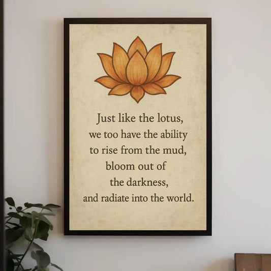 Lotus flower inspirational quote canvas wall art print for meditation room or yoga studio with rise from mud spiritual bloom design Wall Art – Canvas Print
