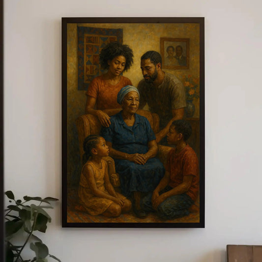 Family legacy canvas painting wall art for black heritage home or cultural decor with multigenerational love and ancestral portrait Wall Art – Canvas Print