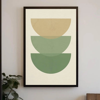 Minimalist green beige canvas wall art print for modern boho home or Scandinavian decor with abstract layered half circle design Wall Art – Canvas Print