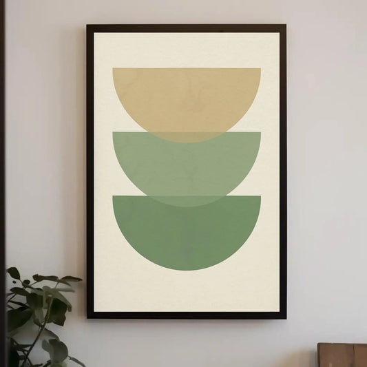 Minimalist green beige canvas wall art print for modern boho home or Scandinavian decor with abstract layered half circle design Wall Art – Canvas Print