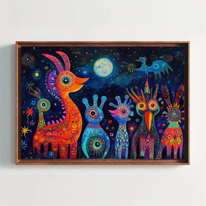 Oaxacan Alebrijes in the Night Canvas Print | Mexican Folk Art Wall Decor | Vibrant Alebrije Night Scene | Oaxaca Art | Ready to Hang Wall Art – Canvas Print