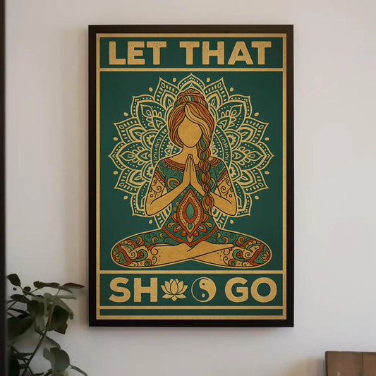 Let That Sh*t Go yoga canvas wall art print for meditation room or spiritual decor with mandala woman and funny mindful mantra design Wall Art – Canvas Print