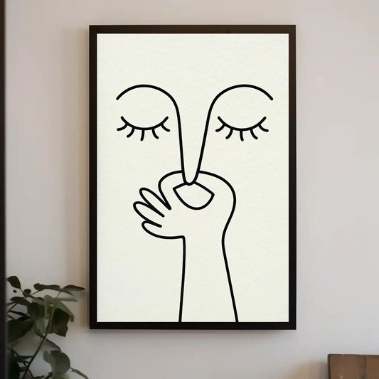 Minimalist abstract shh face canvas wall art print for modern bedroom or meditative quiet decor with eyes closed hand silence symbol Wall Art – Canvas Print