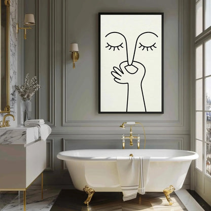 Minimalist abstract shh face canvas wall art print for modern bedroom or meditative quiet decor with eyes closed hand silence symbol Wall Art – Canvas Print