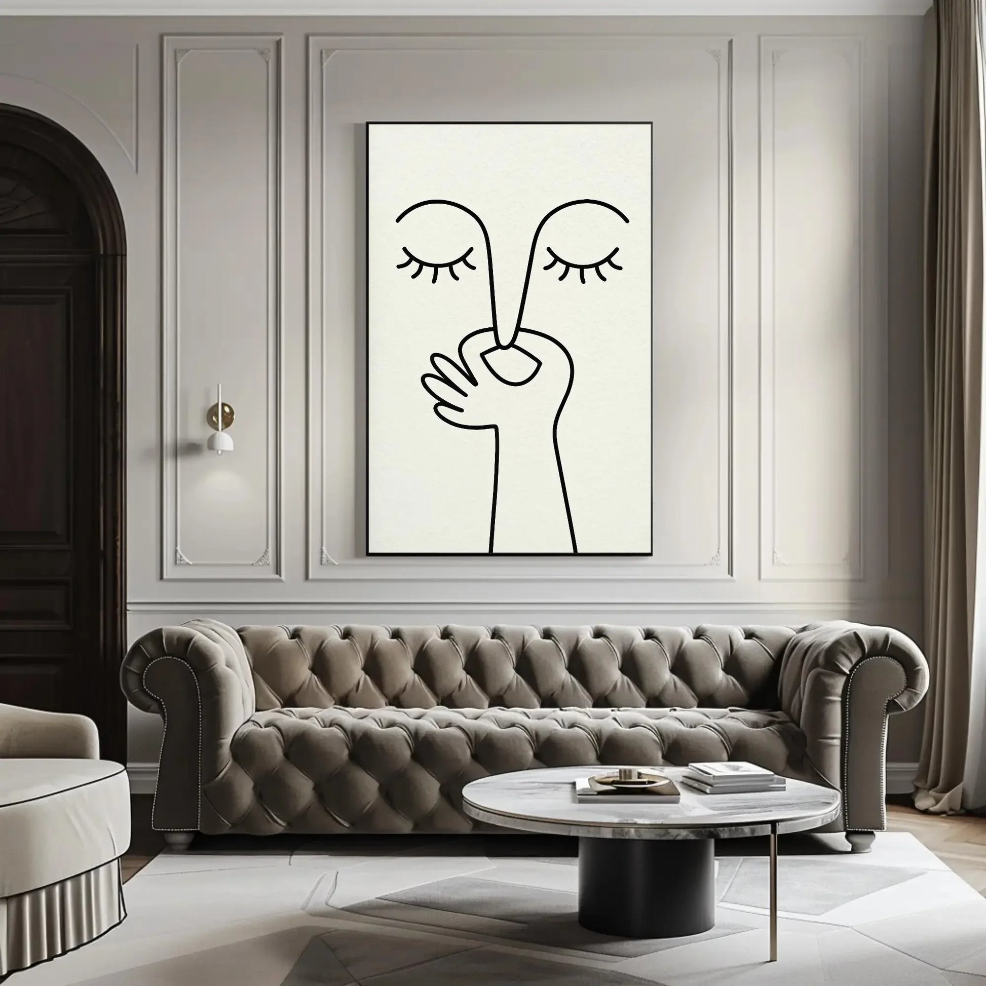 Minimalist abstract shh face canvas wall art print for modern bedroom or meditative quiet decor with eyes closed hand silence symbol Wall Art – Canvas Print