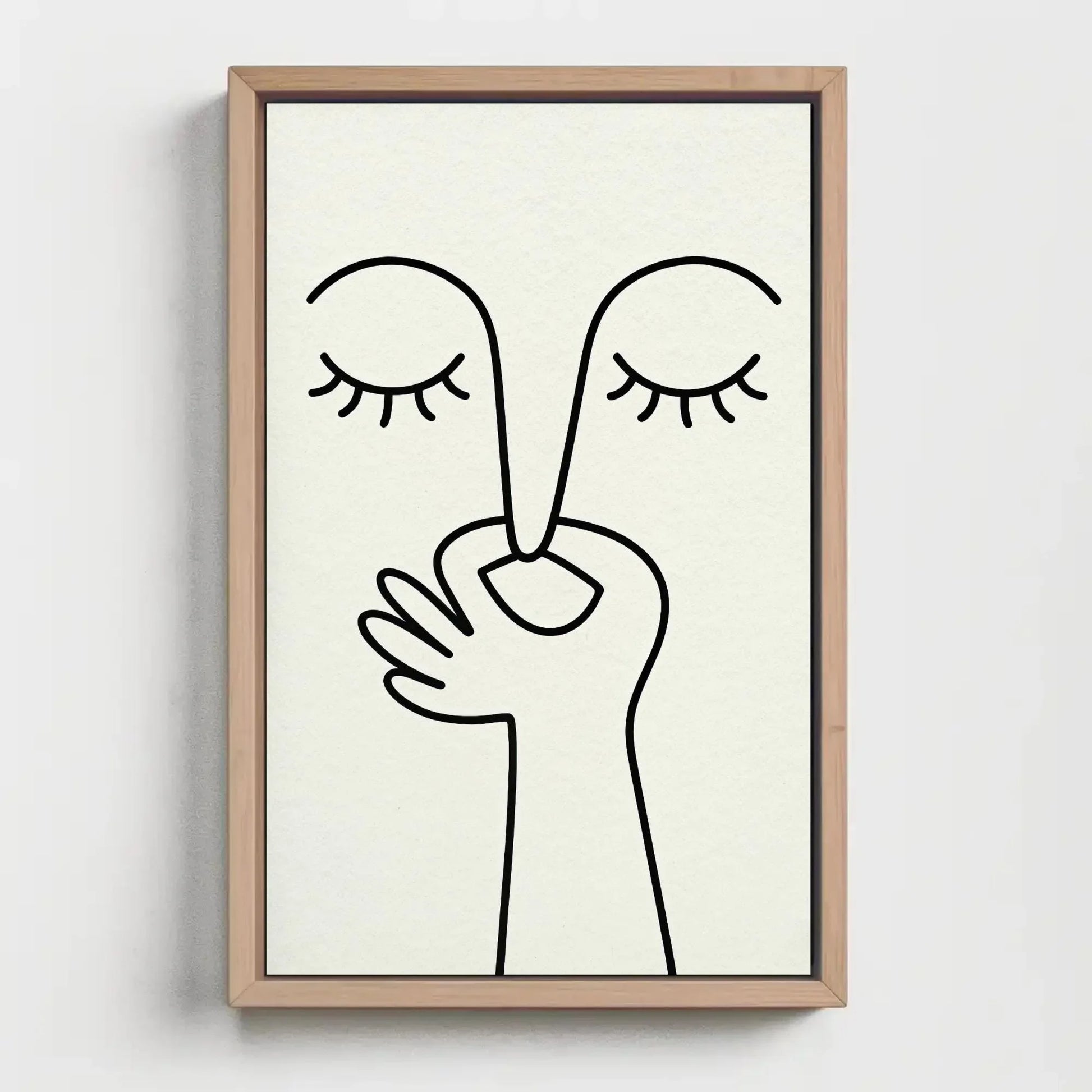 Minimalist abstract shh face canvas wall art print for modern bedroom or meditative quiet decor with eyes closed hand silence symbol Wall Art – Canvas Print