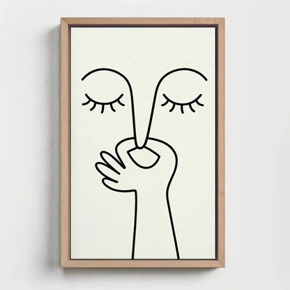 Minimalist abstract shh face canvas wall art print for modern bedroom or meditative quiet decor with eyes closed hand silence symbol Wall Art – Canvas Print