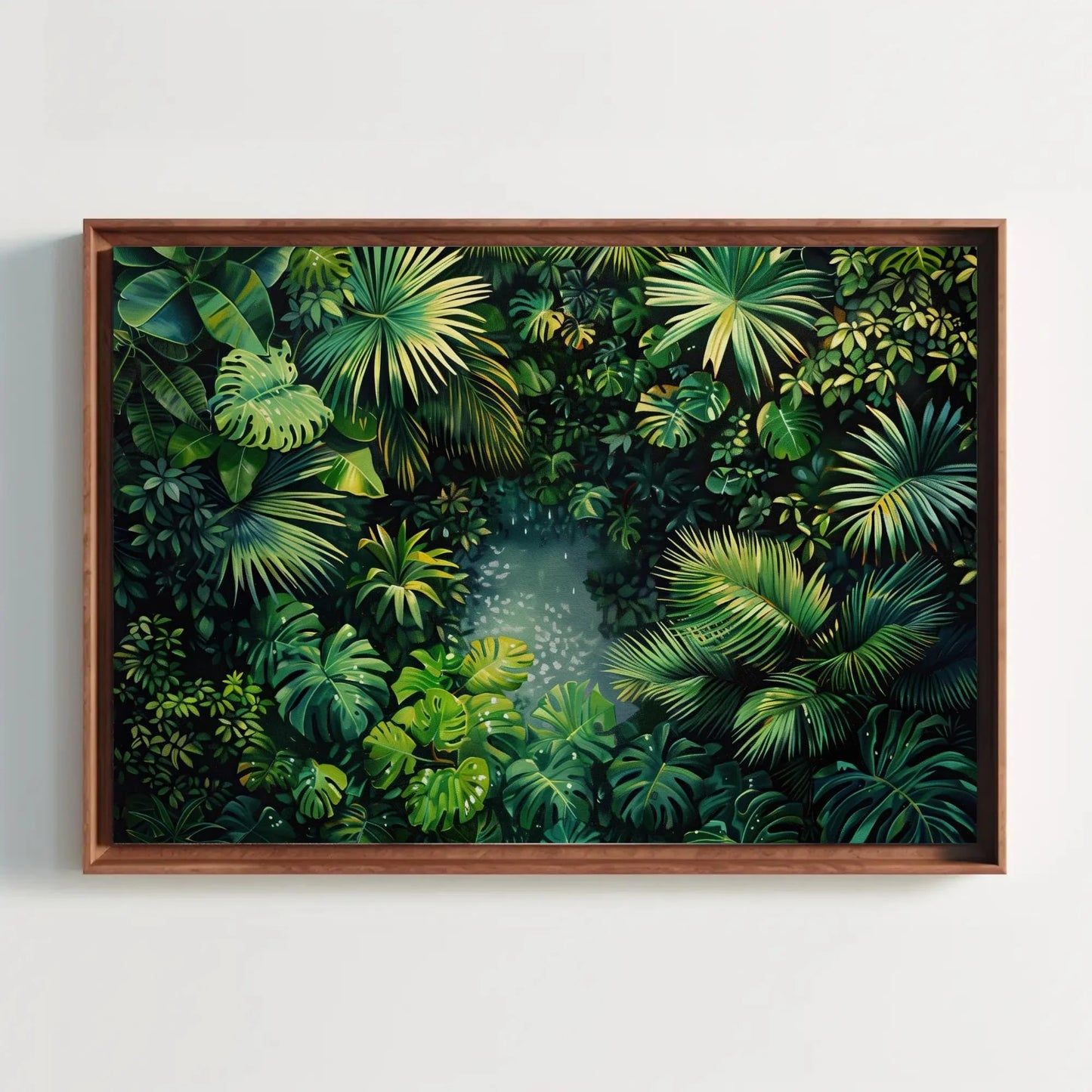 Tropical Jungle Wall Art With Monstera And Palm Leaves – Lush Green Botanical Canvas For Spa Room, Jungle Bathroom Or Boho Decor Wall Art – Canvas Print