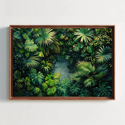 Tropical Jungle Wall Art With Monstera And Palm Leaves – Lush Green Botanical Canvas For Spa Room, Jungle Bathroom Or Boho Decor Wall Art – Canvas Print
