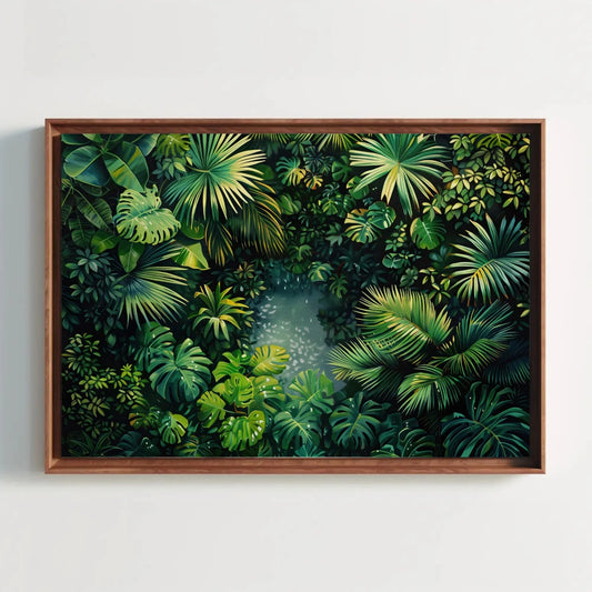 Tropical Jungle Wall Art With Monstera And Palm Leaves – Lush Green Botanical Canvas For Spa Room, Jungle Bathroom Or Boho Decor Wall Art – Canvas Print