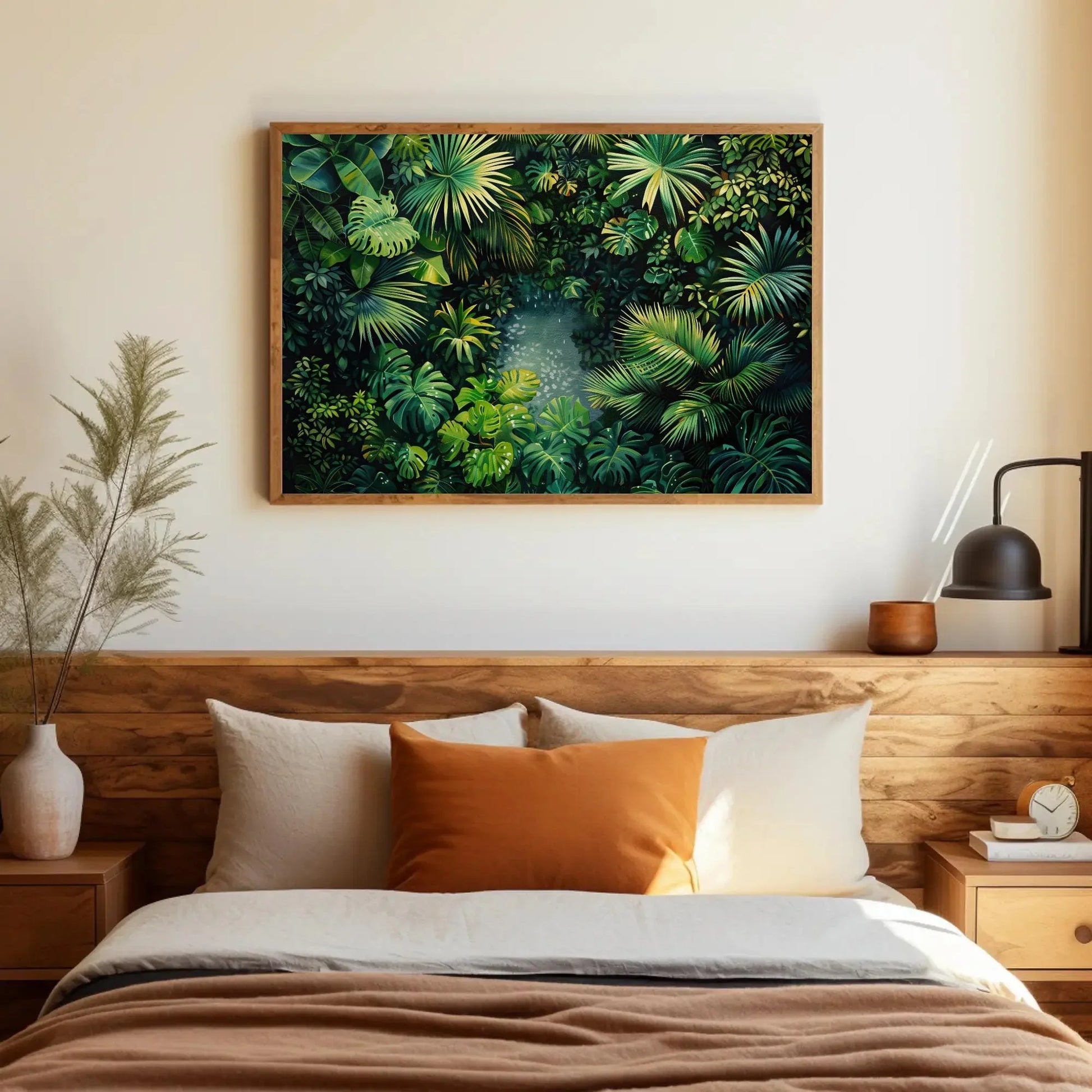 Tropical Jungle Wall Art With Monstera And Palm Leaves – Lush Green Botanical Canvas For Spa Room, Jungle Bathroom Or Boho Decor Wall Art – Canvas Print
