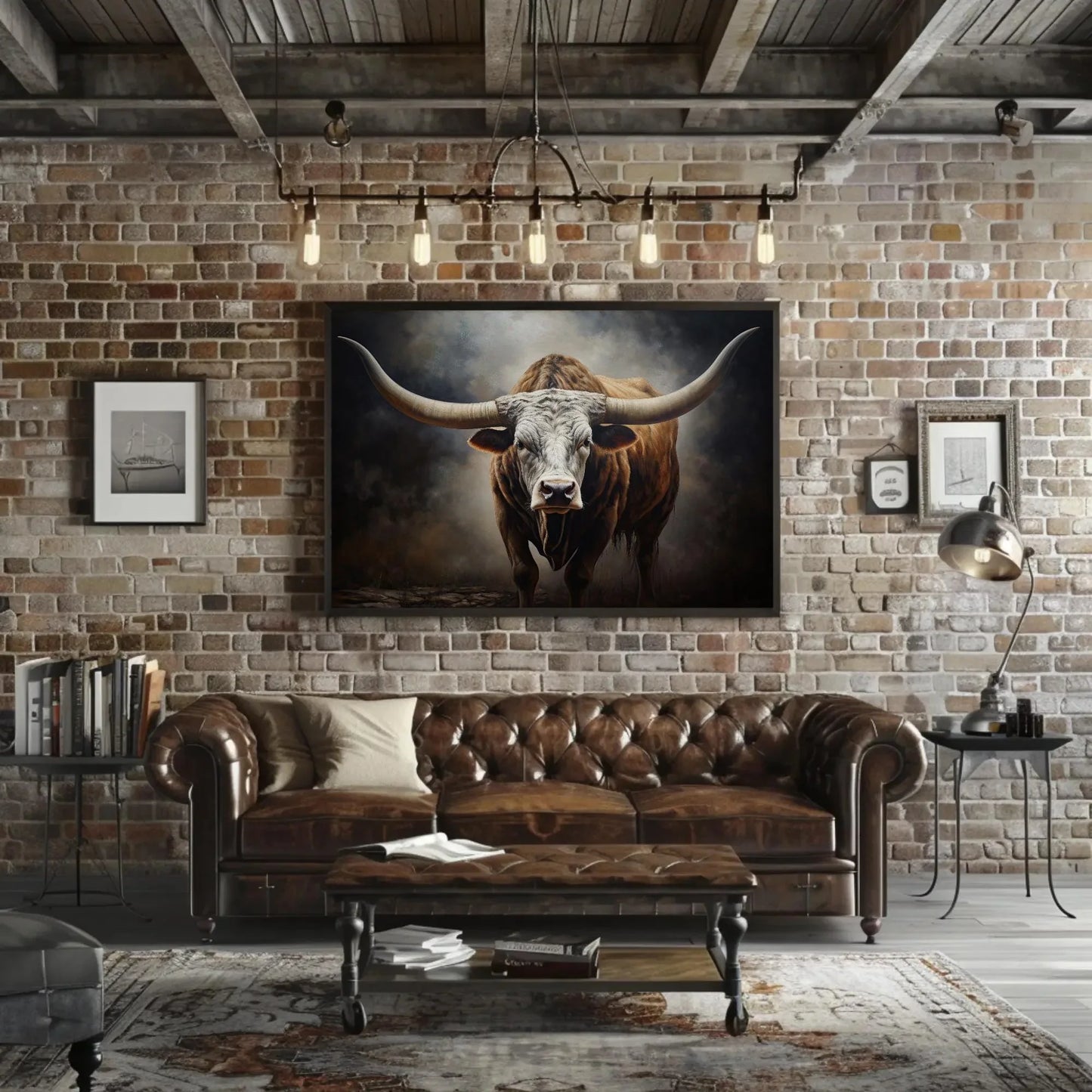 Texas Longhorn Cow Large Canvas Painting Farmhouse Living Room Art Longhorn Painting Wall Art Framed Print Stretched Canvas Ready To Hang Wall Art – Canvas Print