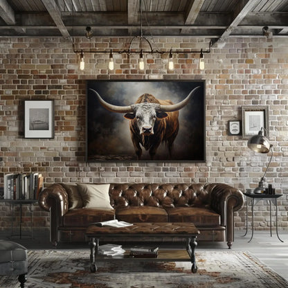 Texas Longhorn Cow Large Canvas Painting Farmhouse Living Room Art Longhorn Painting Wall Art Framed Print Stretched Canvas Ready To Hang Wall Art – Canvas Print