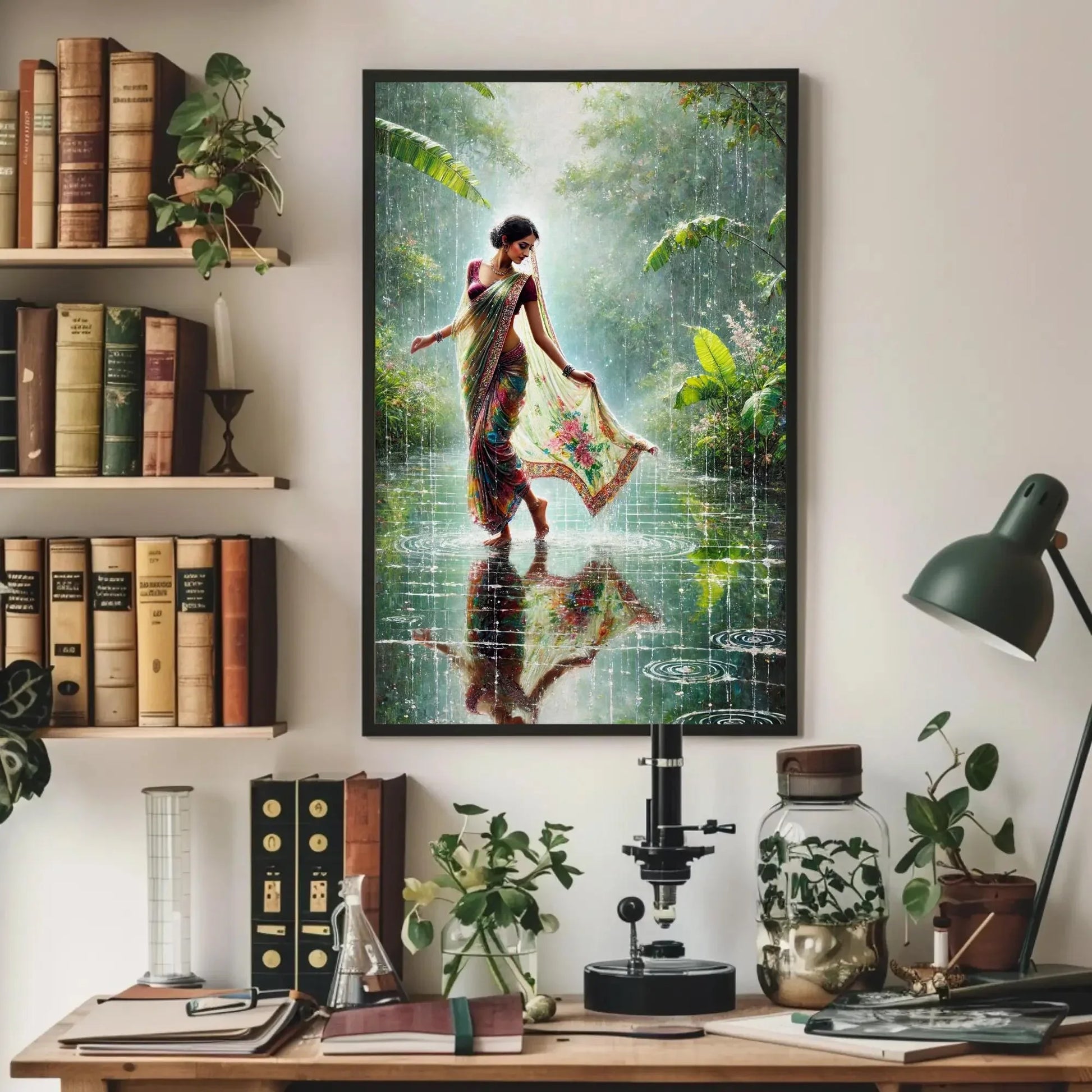 Monsoon Magic: Indian Women in Rain Canvas Print | Vibrant Traditional Oil Painting | Cultural Indian Wall Art for Living Room or Bedroom Wall Art – Canvas Print