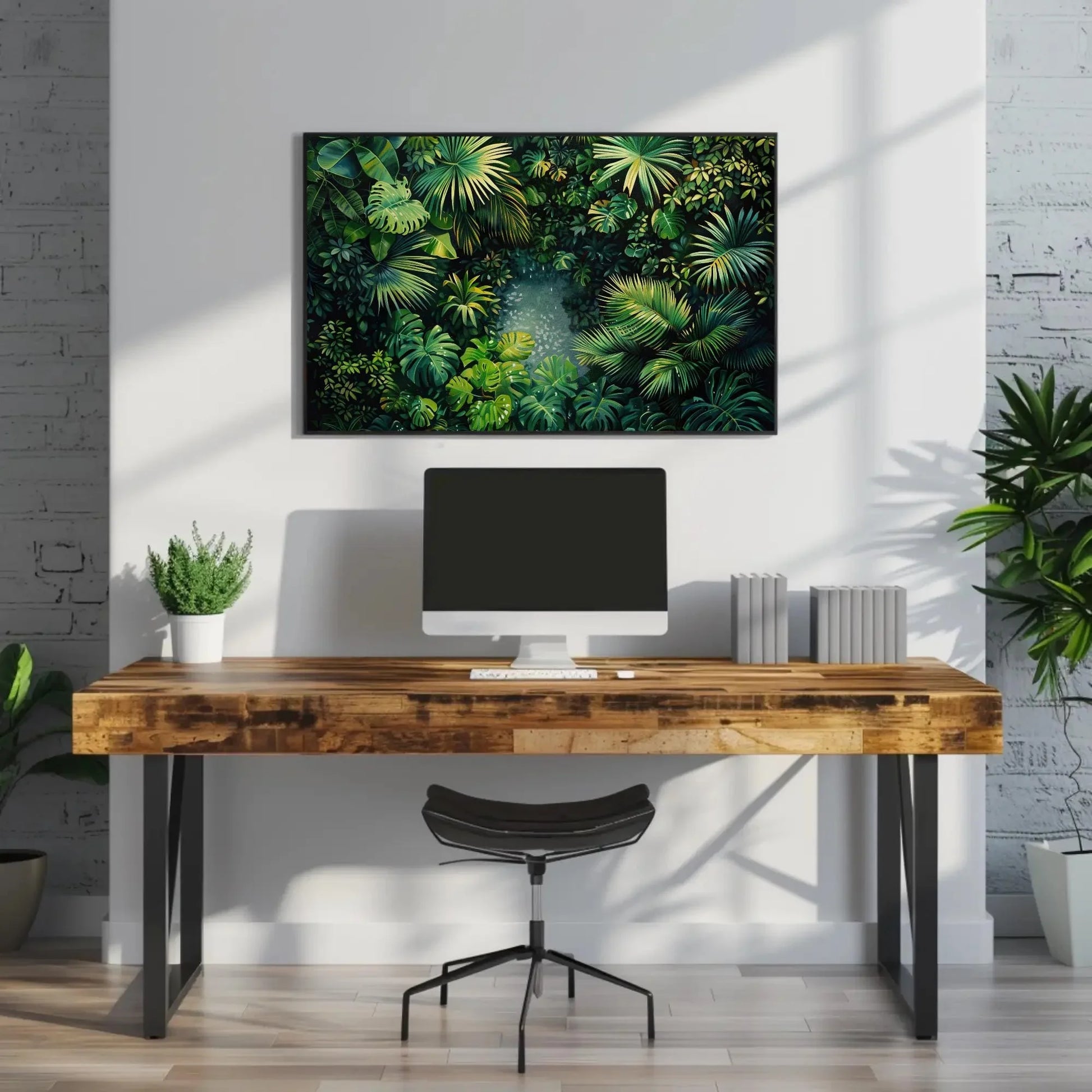 Tropical Jungle Wall Art With Monstera And Palm Leaves – Lush Green Botanical Canvas For Spa Room, Jungle Bathroom Or Boho Decor Wall Art – Canvas Print