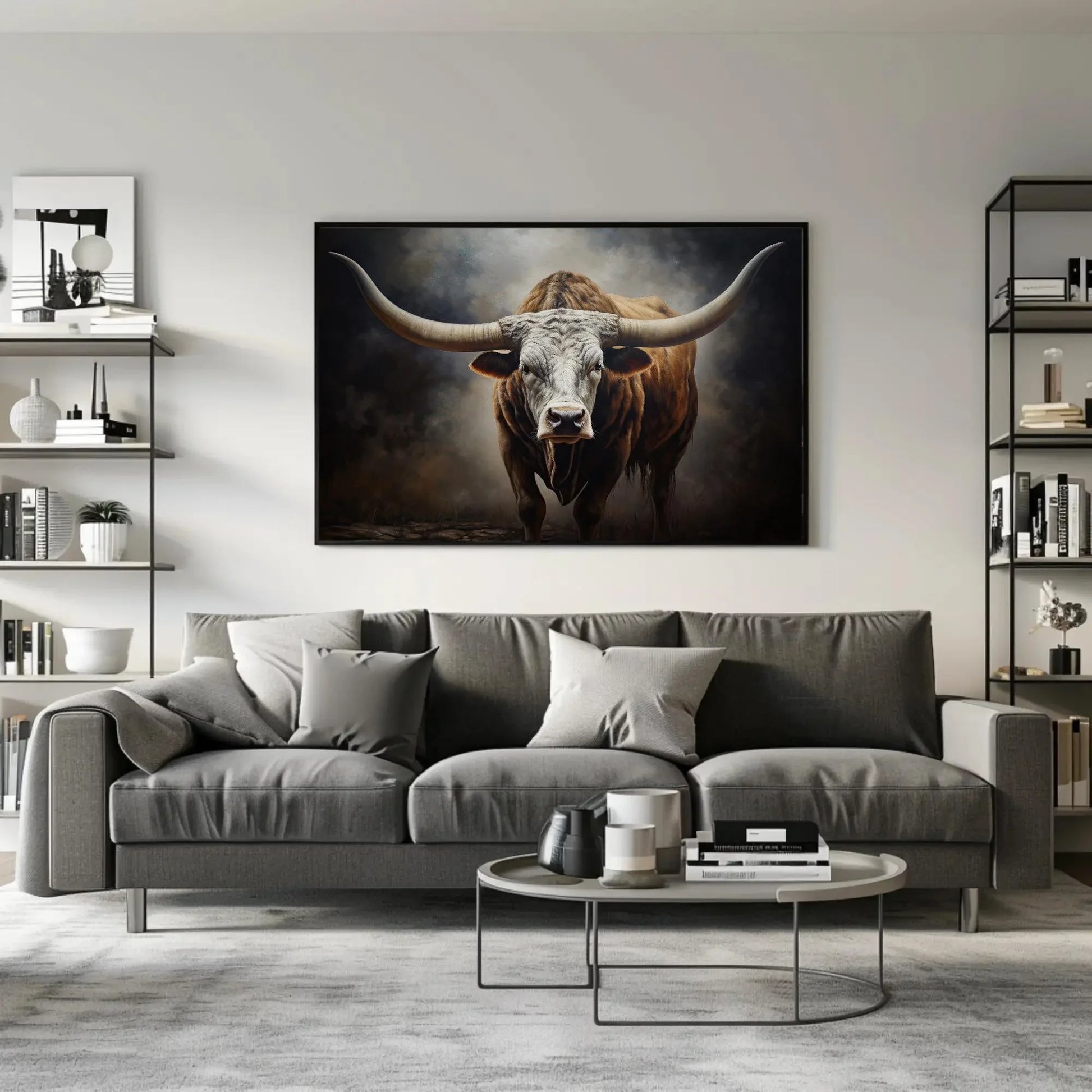 Texas Longhorn Cow Large Canvas Painting Farmhouse Living Room Art Longhorn Painting Wall Art Framed Print Stretched Canvas Ready To Hang Wall Art – Canvas Print