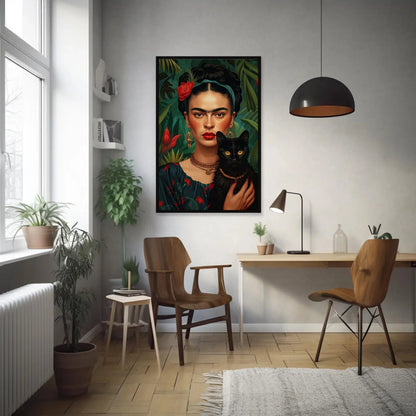 Frida Kahlo With Black Cat