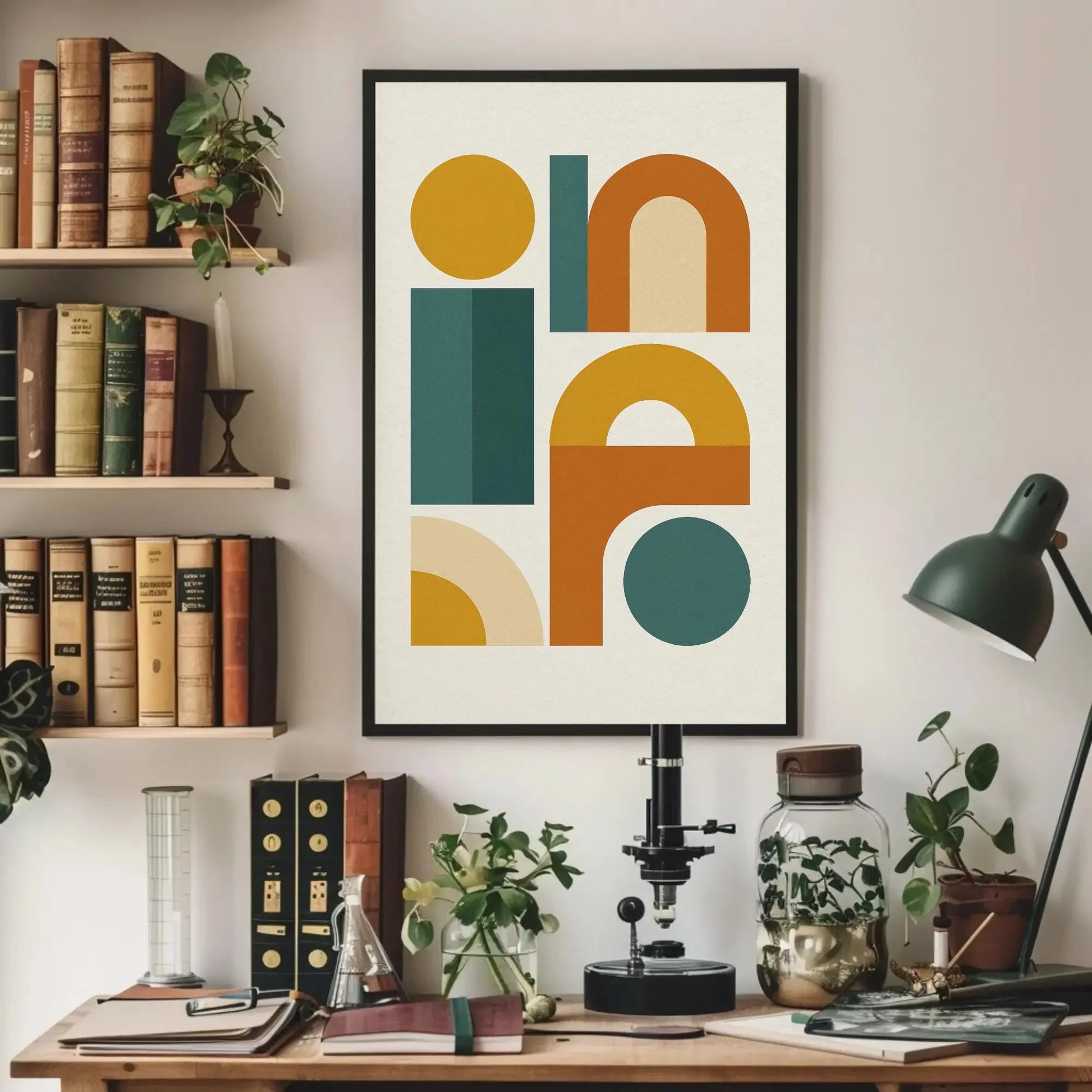 Mid Century Modern Canvas Wall Art, Abstract Geometric Shapes Print, Retro Colorful Bauhaus Style Decor, Scandinavian Minimal Poster Wall Art – Canvas Print
