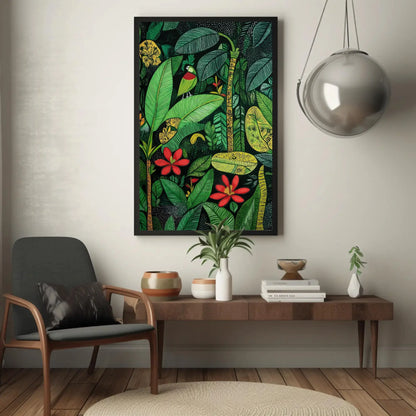 Madhubani Style Tropical Green Indian Jungle Canvas Print, Traditional Indian Wall Art, Vibrant Green Decor for Living Room or Bedroom Wall Art – Canvas Print