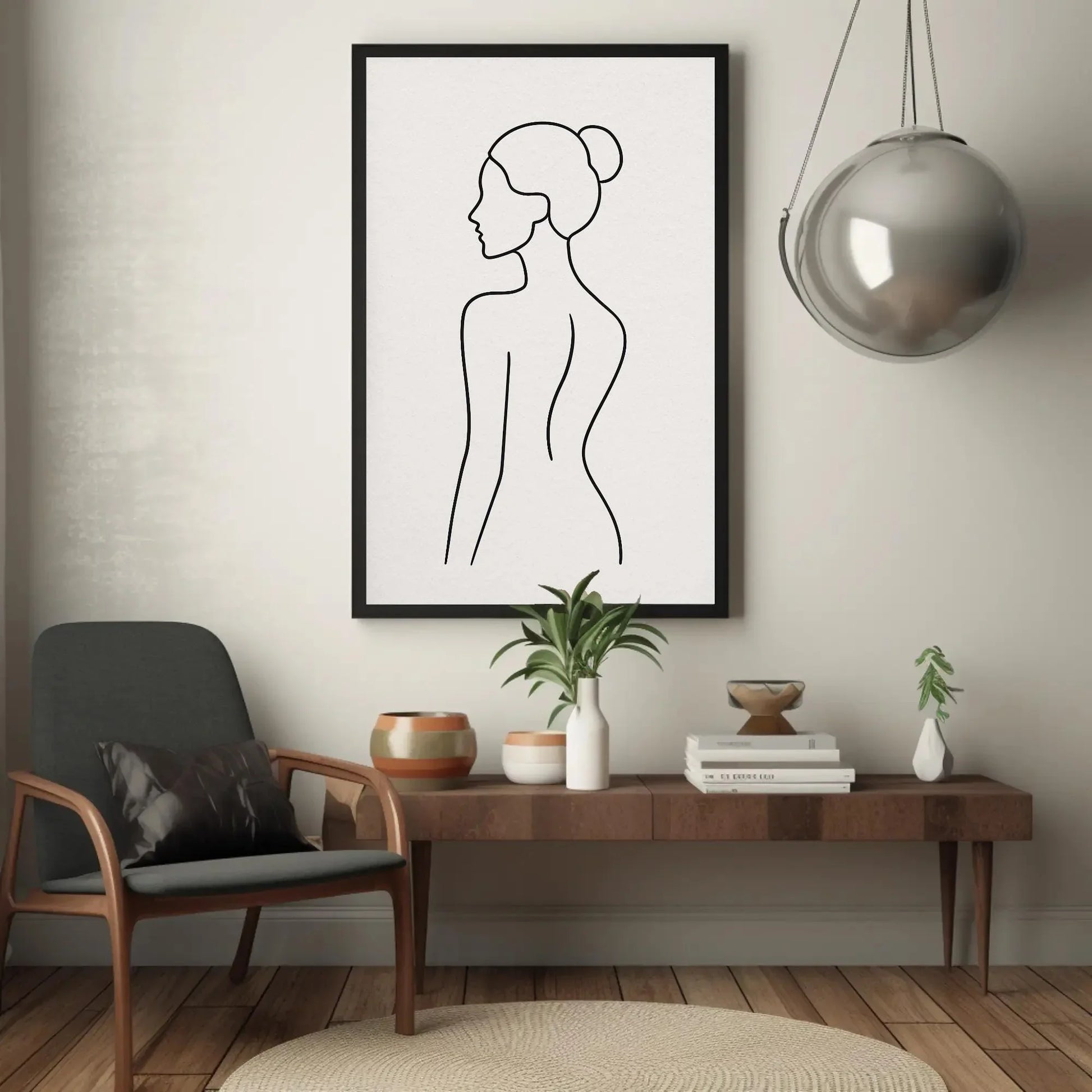 Minimal Female Line Art Canvas Print, Modern Abstract Silhouette Wall Art for Bedroom or Bathroom, Elegant Woman Figure Print Wall Art – Canvas Print