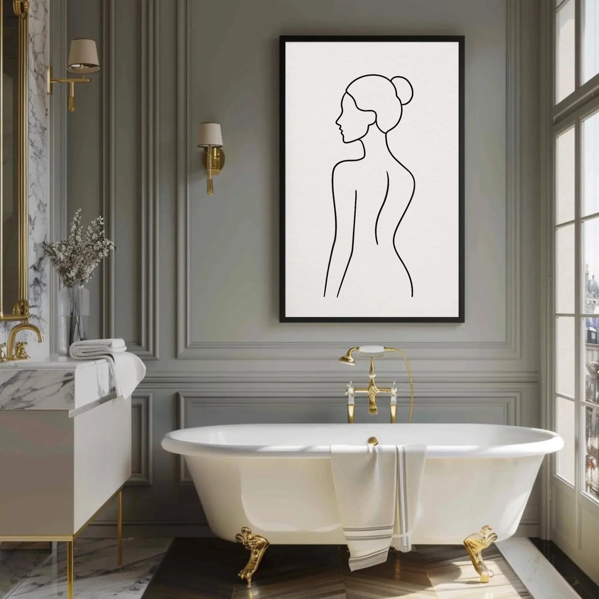 Minimal Female Line Art Canvas Print, Modern Abstract Silhouette Wall Art for Bedroom or Bathroom, Elegant Woman Figure Print Wall Art – Canvas Print