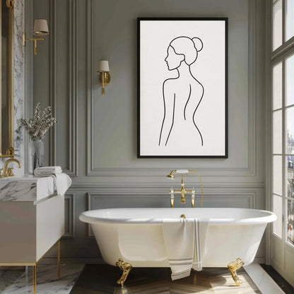 Minimal Female Line Art Canvas Print, Modern Abstract Silhouette Wall Art for Bedroom or Bathroom, Elegant Woman Figure Print Wall Art – Canvas Print
