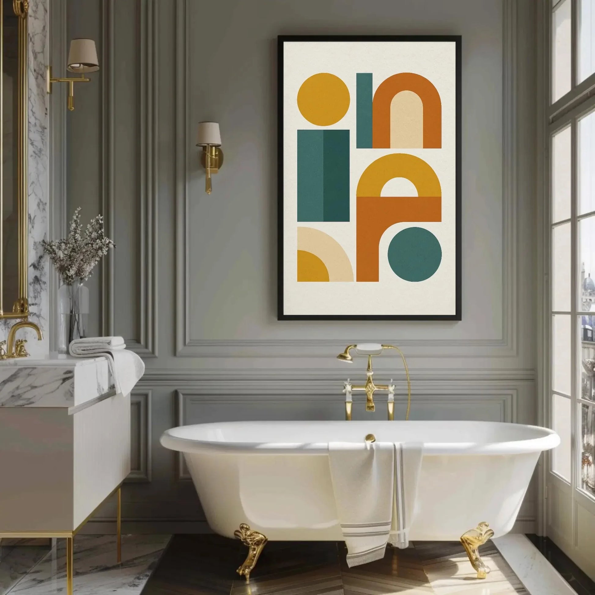 Mid Century Modern Canvas Wall Art, Abstract Geometric Shapes Print, Retro Colorful Bauhaus Style Decor, Scandinavian Minimal Poster Wall Art – Canvas Print