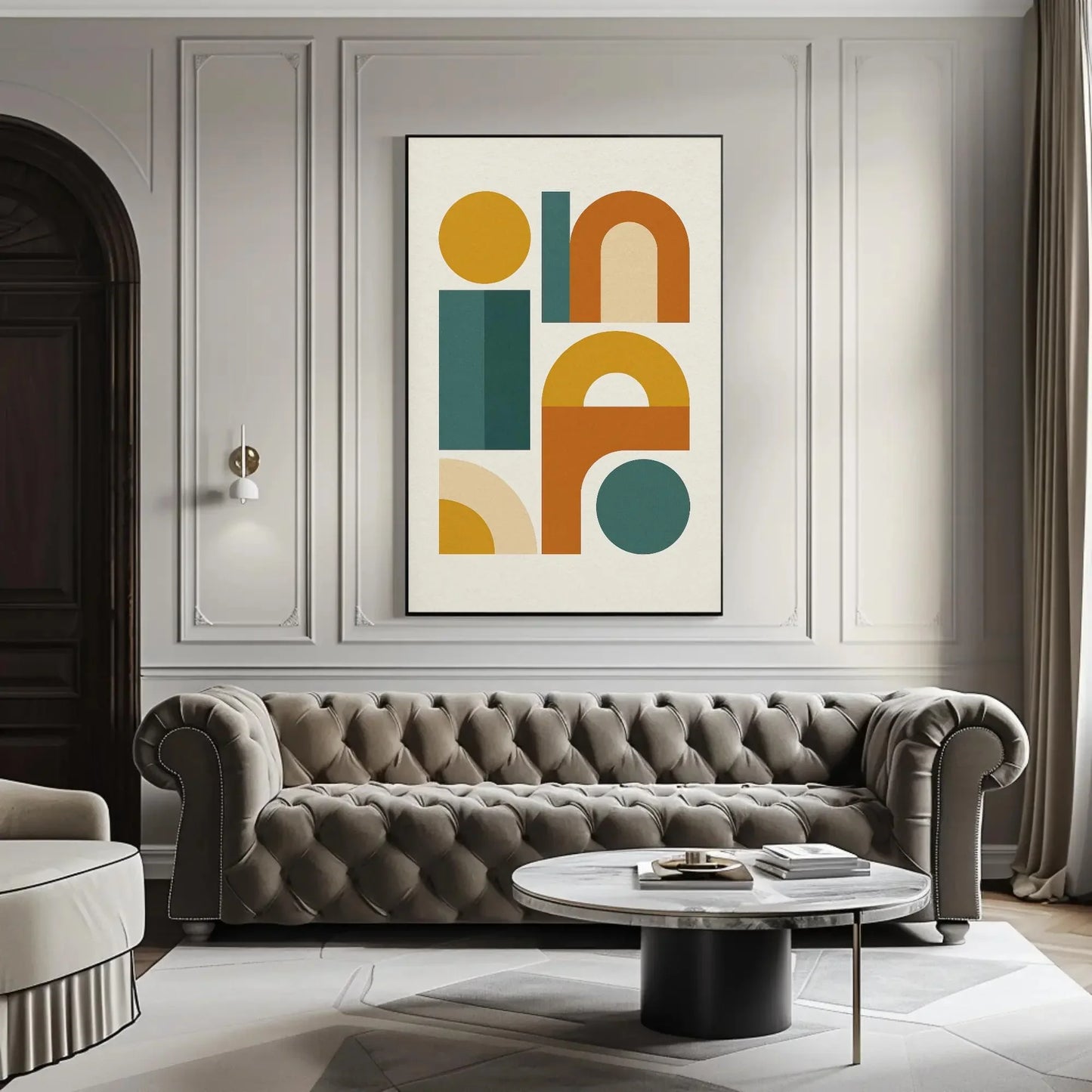 Mid Century Modern Canvas Wall Art, Abstract Geometric Shapes Print, Retro Colorful Bauhaus Style Decor, Scandinavian Minimal Poster Wall Art – Canvas Print