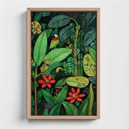Madhubani Style Tropical Green Indian Jungle Canvas Print, Traditional Indian Wall Art, Vibrant Green Decor for Living Room or Bedroom Wall Art – Canvas Print
