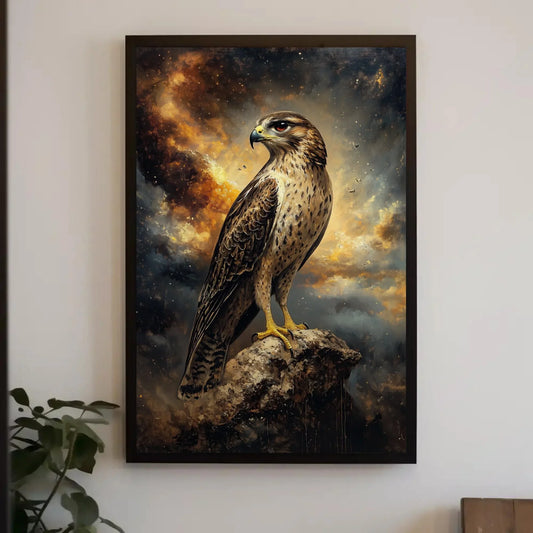 Majestic Falcon Painting Canvas Print | Bird Wall Art | Wildlife Nature Decor | Rustic Falcon Artwork | Ready to Hang Wall Art – Canvas Print
