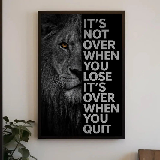 Motivational Lion Canvas Print, Extra Large Black and White Wall Art with Quote, Bold Office or Gym Decor for Men’s Spaces Success Mindset Wall Art – Canvas Print